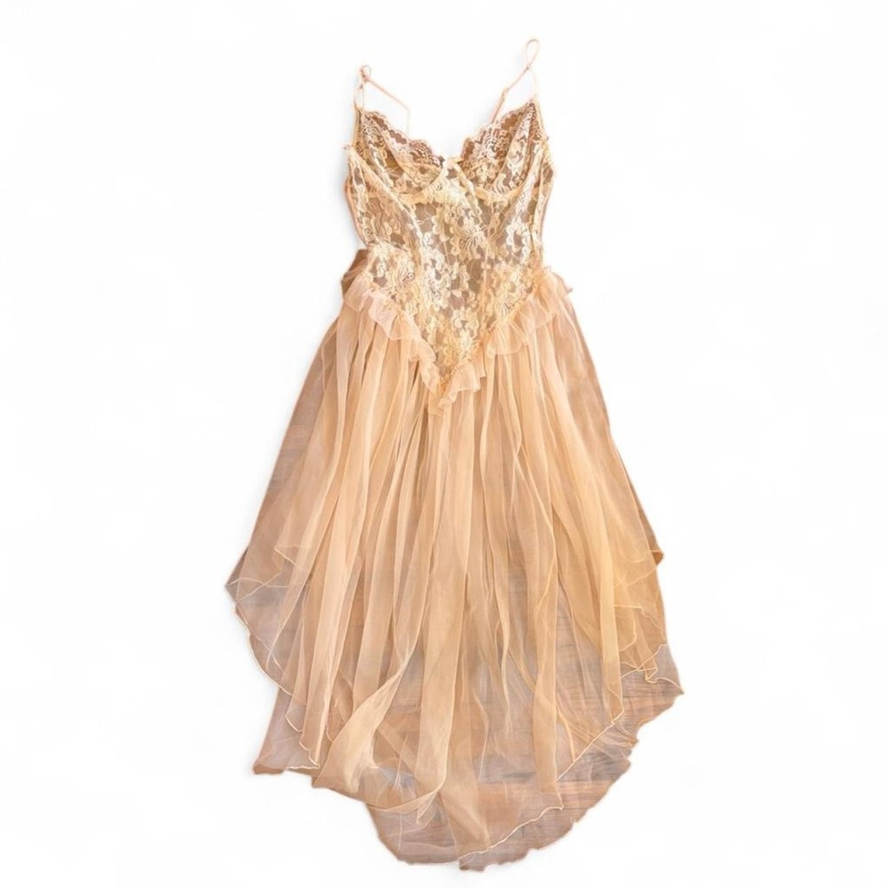 Baby pink lace corset vintage dress with little ruffle tulles